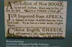 Recorte de jornal antigo anunciando a venda de vários 'produtos', inclusive escravos, em Boston, capital de Massachusetts, nos Estados Unidos